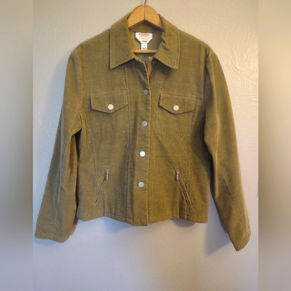 Talbots Petites Stretch Olive Green Corduroy Button Front Jacket